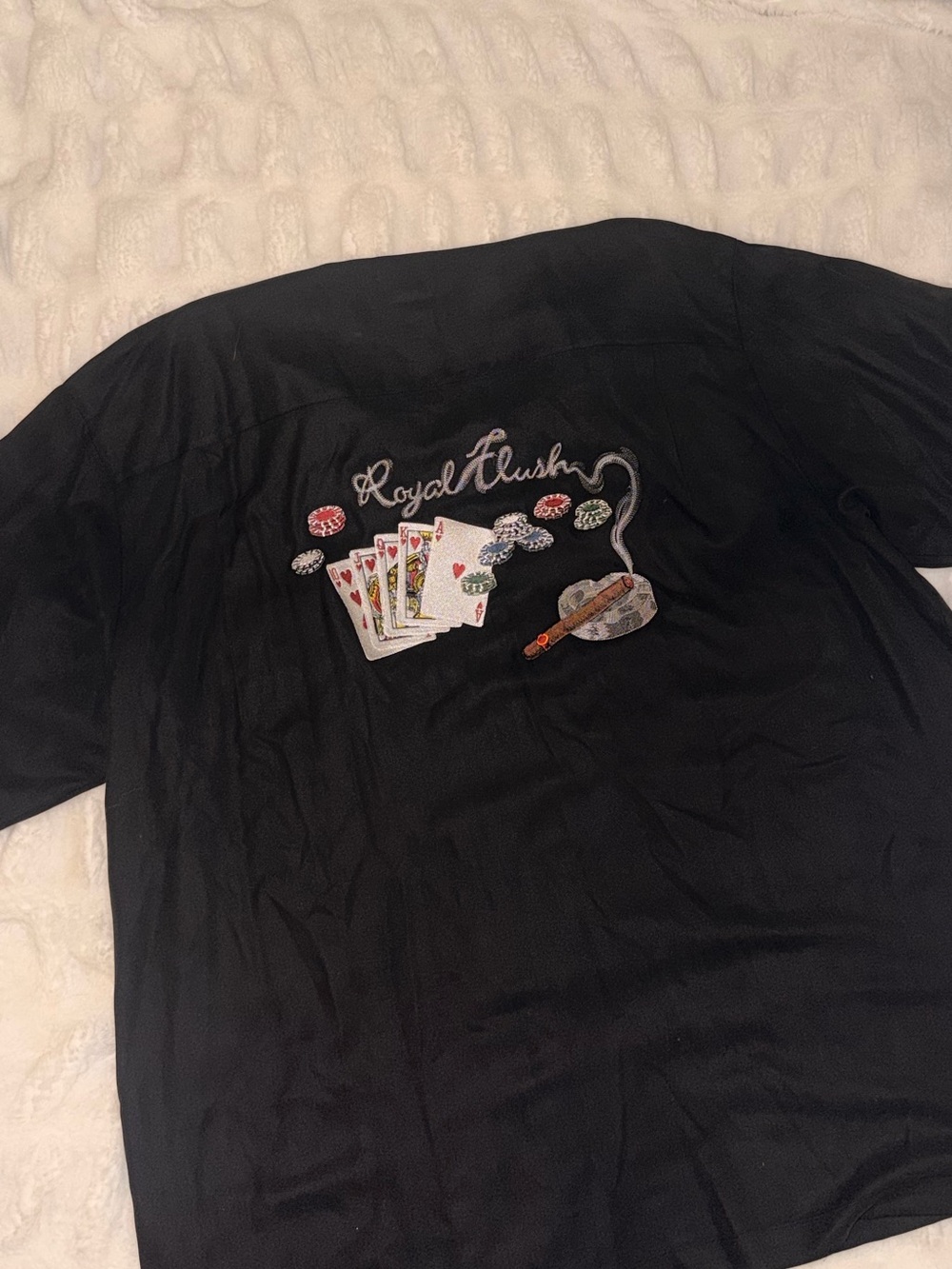 Black 'Royal Flush' Poker Silk Button Down Shirt